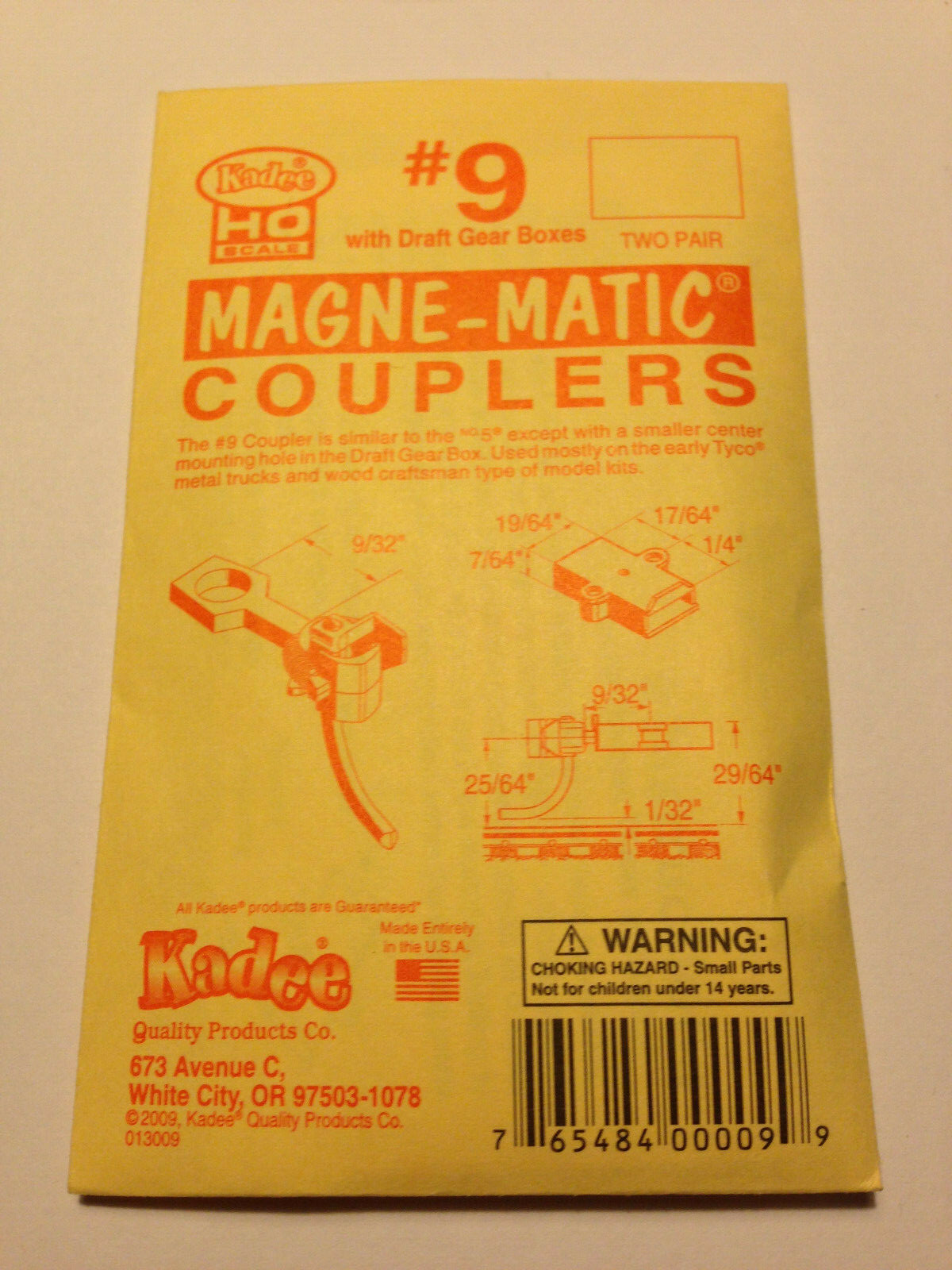 New HO Scale Kadee No.9 Coupler Sets Medium (9/32"") Centerset Shank (2 Pairs)