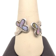 VTG MJM Mexico Sterling Silver Abalone Adjustable Size 8 Ring 141
