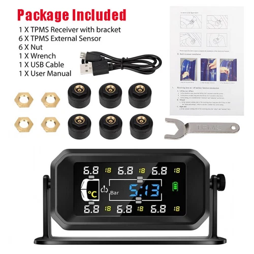 Wireless Solar TPMS LCD Car Tire Pressure Monitoring System + 6 External Sensors - Picture 14 of 16