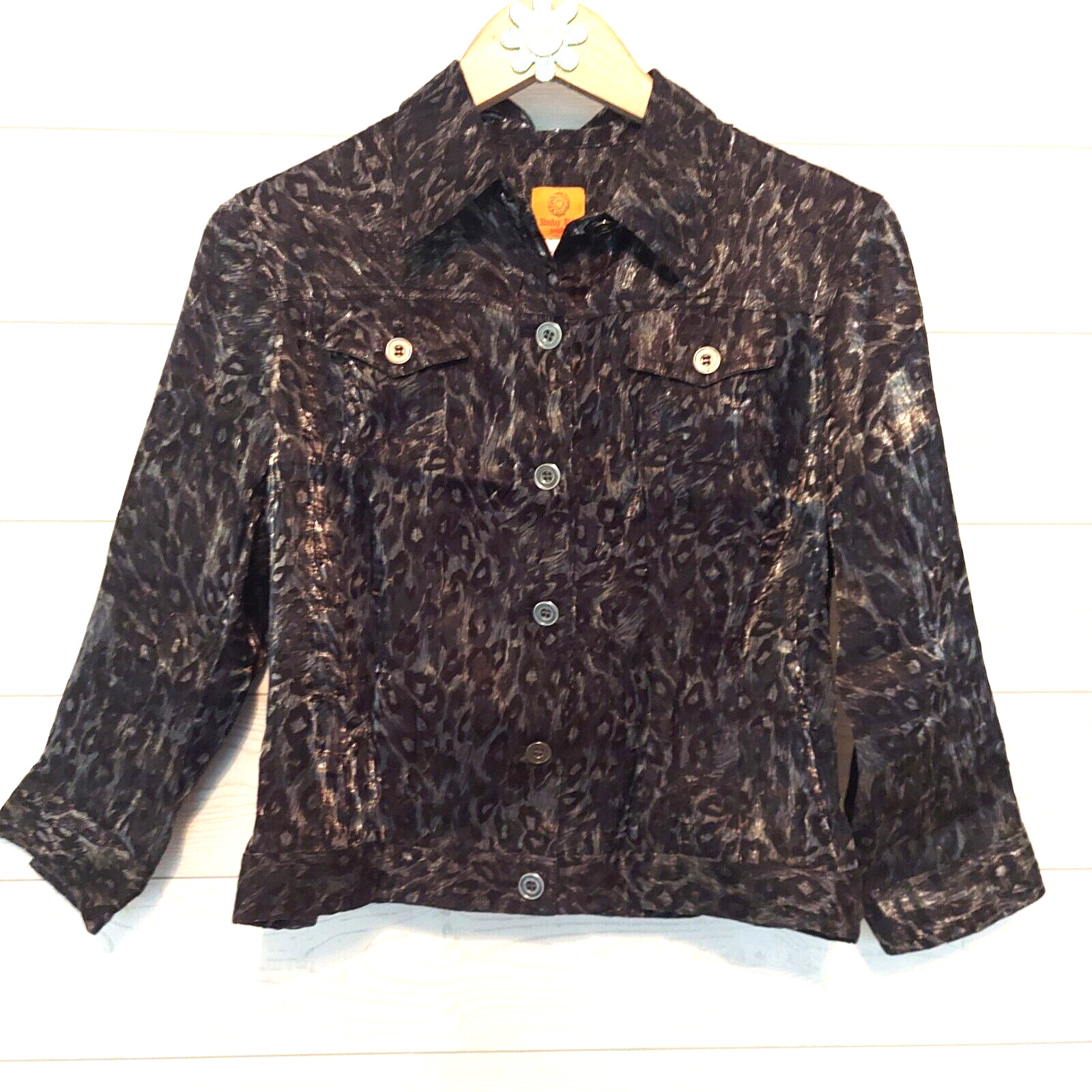 Ruby Rd Top Jacket Shacket Black Silver Leopard C… - image 1