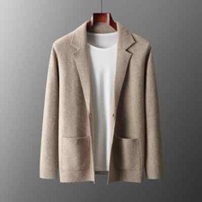 Cárdigan tejido cuello traje para hombre otoño lana cachemir chaqueta suéter abrigo