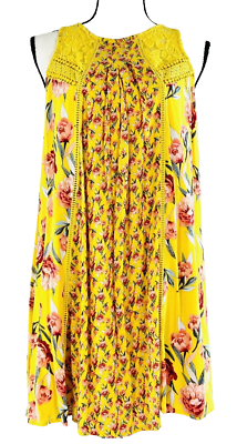 Taylor & Sage Mini Dress Sleeveless Lace Halter Keyhole Back Yellow Floral  L | eBay