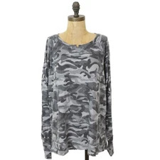 MICHAEL STARS Madison Sweater XL Notch Neck Brushed Camo Cinder NWT B69