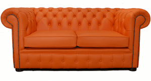 Chesterfield Original 2 Seater Flamenco Orange Leather Sofa Settee Image Is Loading Chesterfield Original 2 Seater Flamenco Orange Leather Sofa