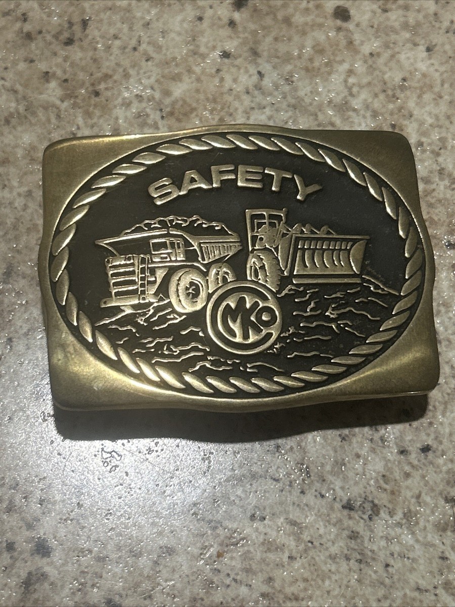 MKO Safety Belt Buckle Solid Brass Roughneck Mining Anacortes 1992