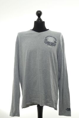 Camp David Herren Langarmshirt Longsleeve XL grau hellgrau V-Neck Baumwolle