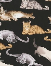 Cat Fabric - Sprawling Felines on Black C5751 - Timeless Treasures YARD