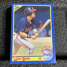 1990 Score Baseball Card #593 Mark Lemke - Atlanta Braves Rookie. rookie card picture