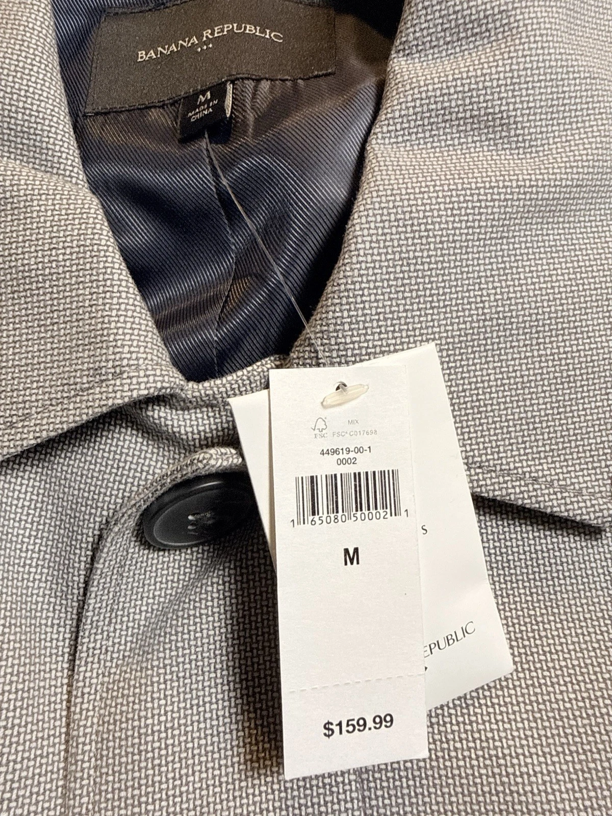 Banana Republic Men’s MAC JACKET-P Gray Lined Cotton Mac Jacket Button M - product detail image 4