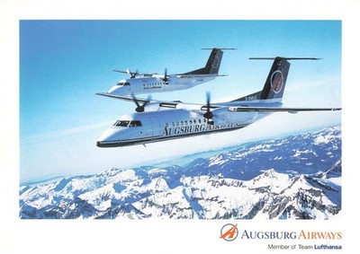 Postcard Airline Augsburg Airways De Havilland Canada Dash 8-300 CC8.