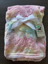 LULLABY Colorful Rainbow Velvet Baby Blanket Unicorns Stars Glow in the Dark NEW