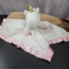 Cloud Island White Pink Glitter Unicorn Baby Security Blanket Satin Lovey 14"