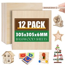 12 Pack Basswood Sheets 1/4x12x12 Inch, 6mm Basswood for Laser Cutting and En...