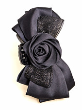 Black Fabric Rose Flower Bow Hair Claw Clip Covered Clip Solid Women/Teens