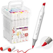 36 Colors Alcohol Markers Brush and Chisel Dual Tip, Coloring Alcohol Markers...