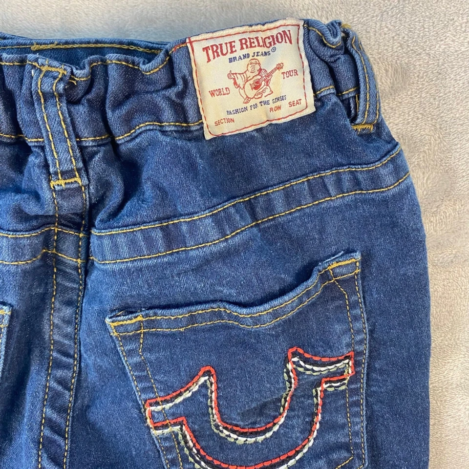 Pantalones de mezclilla True Religion para niñas medianos 10 azules cintura ajustable herradura Foto 4 de 4