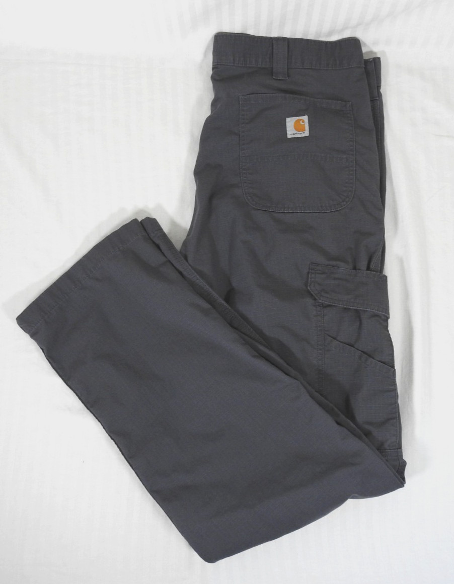 Men's Carhartt FORCE Gray Ripstop Canvas Cargo Workwear Pants 38x36. 104200-029