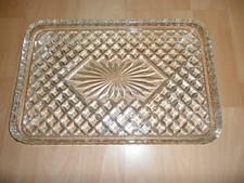 Antique Heavy Decorative Oblong Cut Glass Tray 12" x 8"- Approx 1/2" Deep