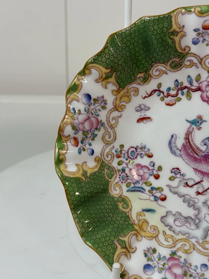 Minton Green Cockatrice Pattern fluted edged Bowl 14cm wide 3cm high VGC - Image 4 of 4