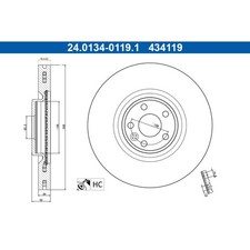 Bremsscheibe ATE 24.0134-0119.1 (2 Stk.) für Land Rover Jaguar Discovery Sport