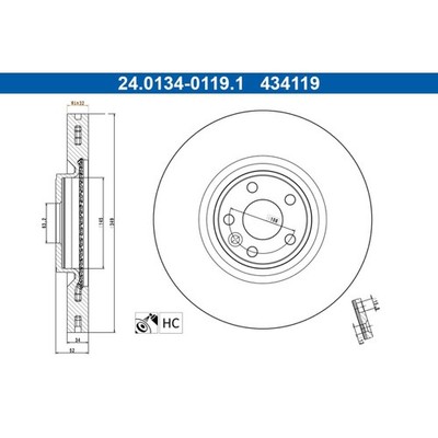 Bremsscheibe ATE 24.0134-0119.1 (2 Stk.) für Land Rover Jaguar Discovery Sport