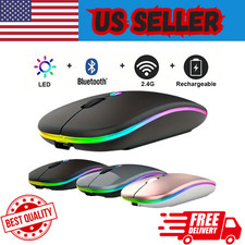 2.4GHz Bluetooth Wireless Optical Mouse USB Rechargeable RGB Mice for PC Laptop