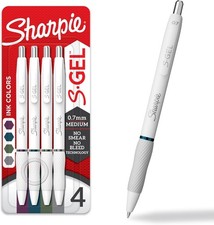 Sharpie S-Gel Gel Pens Medium Point 0.7mm assorted Ink 4 Count white barrel