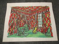 OOAK Vintage Gouache Painting Andre Delfau Abstract Modernist Surreal Stage Set