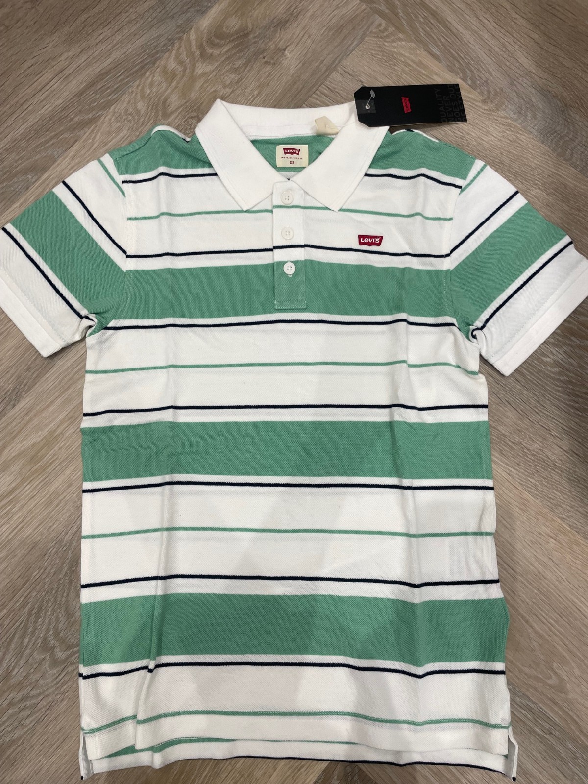 Levi's Logo Polo Shirt Size XS Green Striped Cotton RRP £40 image 2