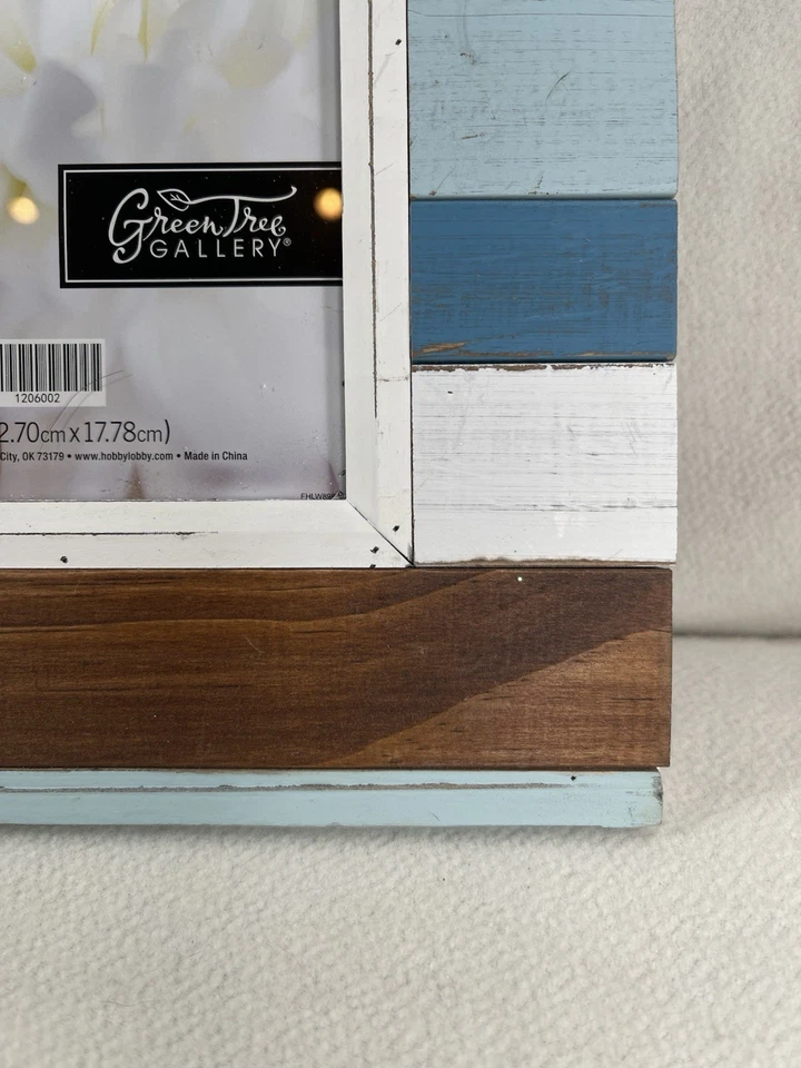"Marco de madera envejecida rústico Green Tree azul blanco marrón 5x7""" Foto 2 de 4