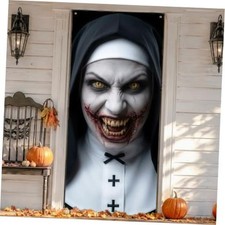 Scary Halloween Door Cover Decorations: 79x35 Inch Bloody Evil Nun Door Banner