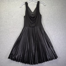 Halston Heritage Dress Womens 0 Black Cowl Neck Pleated Fit Flare Knee Length