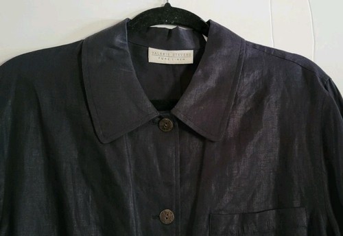 Valerie Stevens 100% Pure Linen Lagenlook Coat Button Up Black Women’s Medium - Picture 8 of 11