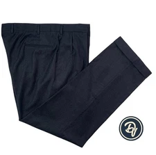 Mens 40 X 33 Paul Stuart Charcoal Grey Flannel Weight Pleated & Cuffed Trousers