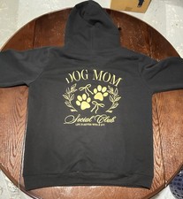 Dog Mom Hoodie Black Size L  Gold Paw Print Graphic Sweatshirt  Pet Lover Gift