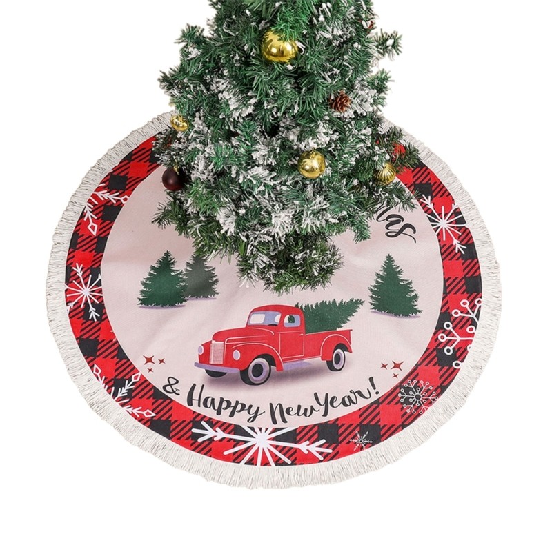 Cartoon Classic Plaid and Red Truck Pattern Tree SkirtFestive Holiday ...