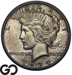 1934 Peace Silver Dollar, Significant Date, Choice BU++, Album Toning