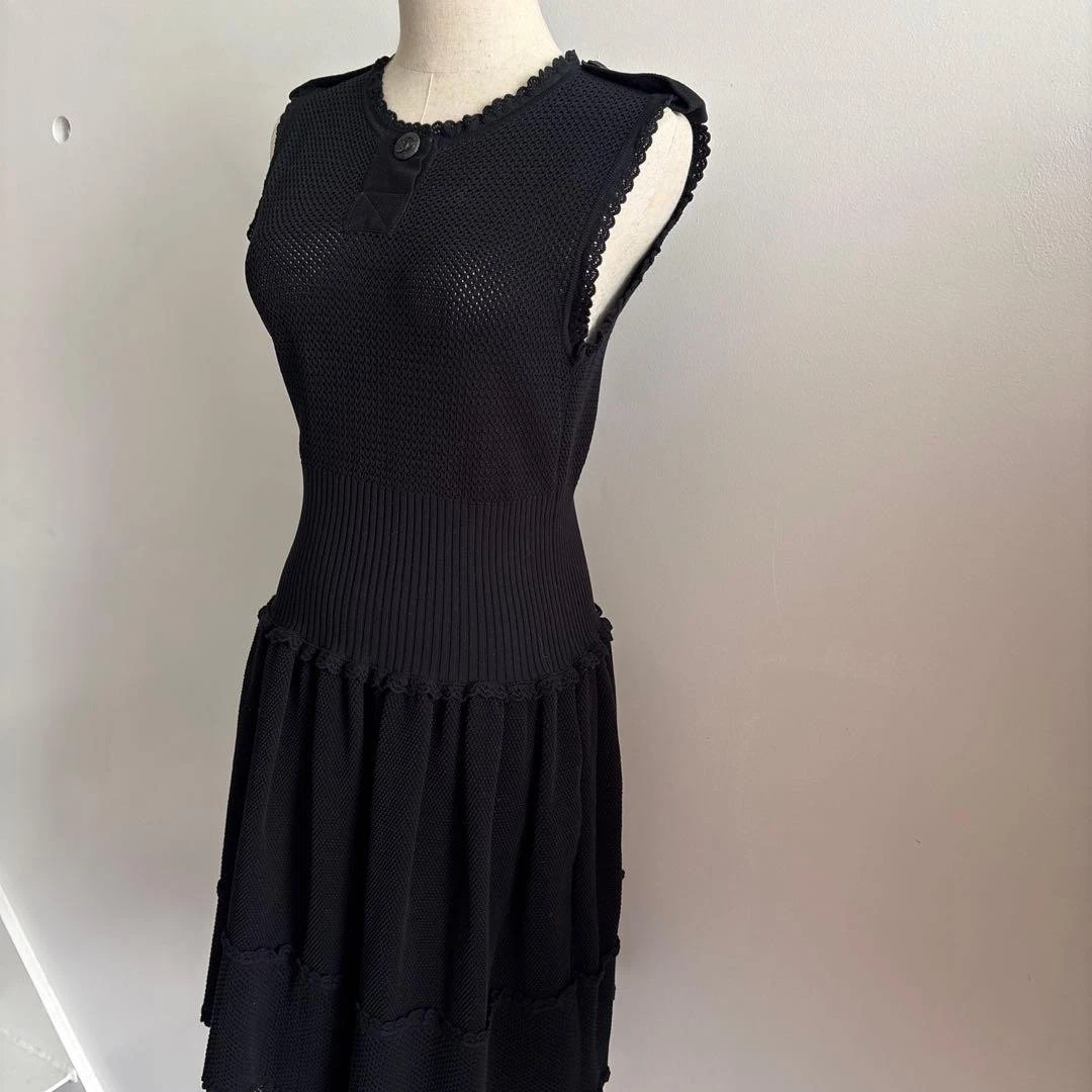 Chanel — CHANEL 2016 Black Cotton Knit Dress Coco Mark Buttons Size 36 P53709 SR2110