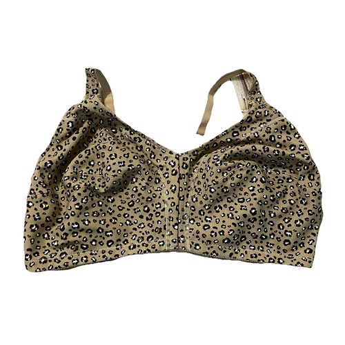 Comfort Choice Plus Size 52G Beige Leopard Print Front Clasp Unlined Bra