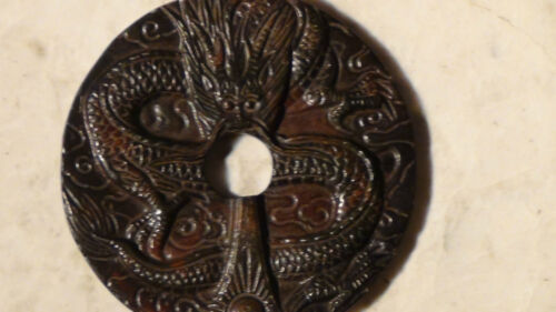 ANTIQUE  19C CHINESE HANDCARVED HARD STONE JADE  PI DISK DRAGON AND SYMBOLS #1 - 第 1/6 張圖片