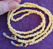 Eyeglasses Lanyard Glass Beaded 27" Vanilla Cream Mix Glasses Chain Gold