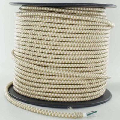 GOLD & WHITE ~ 3 Wire Cord ~ Vintage ROUND Pendant Fabric ...