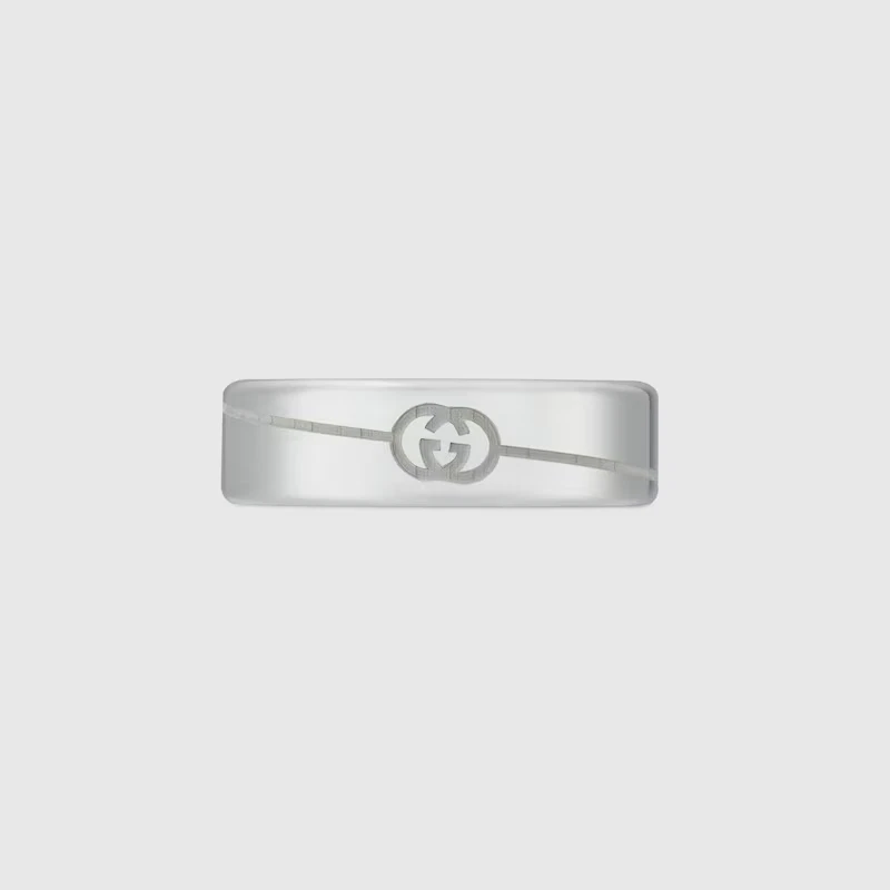 Bague mince Gucci Tag diagonale imbrication G 6 mm argent YBC774052001014