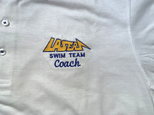 Lasers Swim Team Coach Polo Shirt Men's Large White Short Sleeve Embroidered EUC - Picture 5 of 12