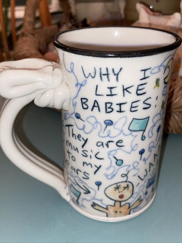 Tom Edwards Art Pottery Hand Thrown Studio Mug Why I Like Babies Baby Mom - 第 1/8 張圖片