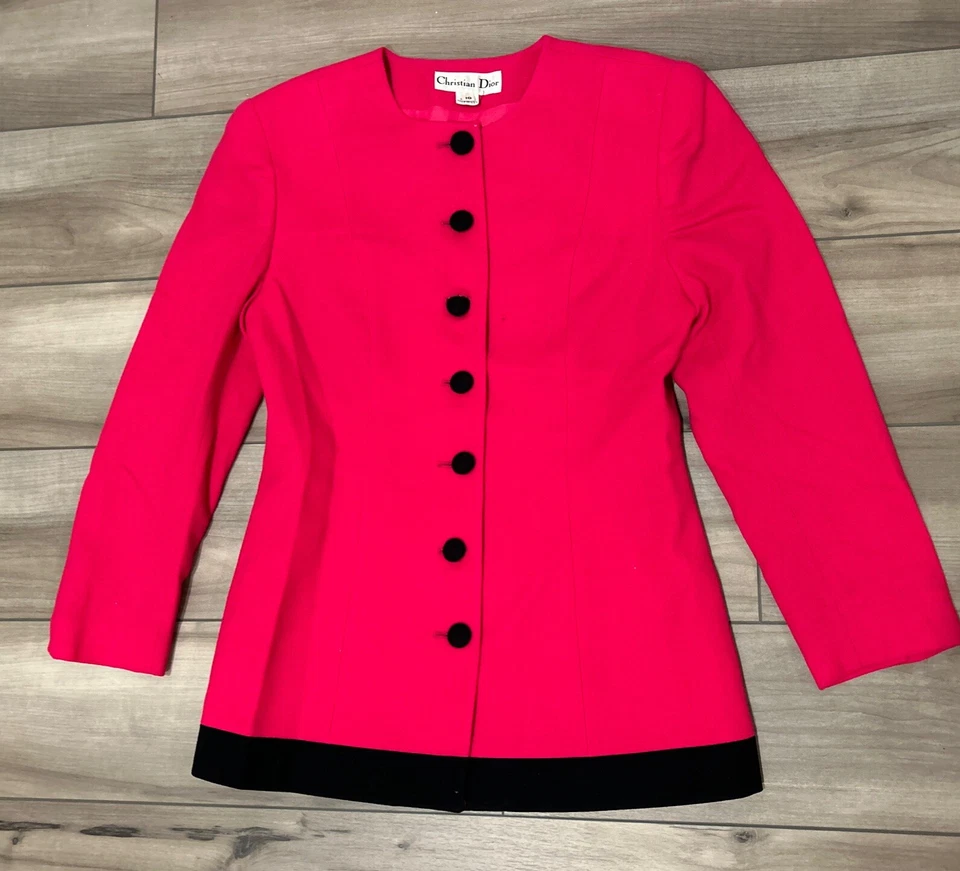 Blazer Traje De Colección Christian Dior 7 Botones Talla 10 100% LANA Rosa Caliente Almohadillas para el Hombro Foto 2 de 4