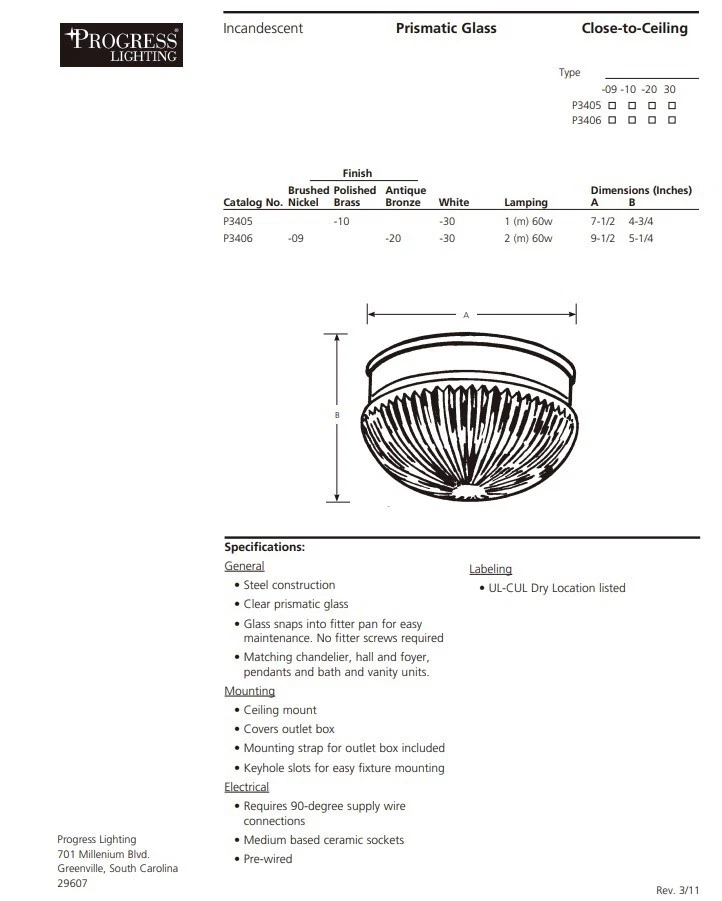 Progress Lighting P3405-10 Polished Brass Clear Prismatic Glass 1 Bulb Fixture - Image 2 of 3