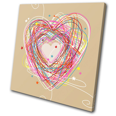 Liebe Skizze Herz EINZELNE LEINWAND WANDBILD Bild Druck VA