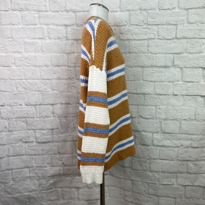 American Eagle Sweater XS Striped Tan Blue White Waffle Knit American Eagle Sweater XS Striped Tan Blue White Waffle Knit