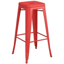 30'' High Backless Red Metal Restaurant Barstool For Indoor or Outdoor Use